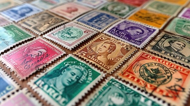 Foto vintage postzegels en handgeschreven brieven vormen een nostalgische postcollage