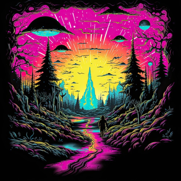 Vintage psychedelic art for T shirt prints