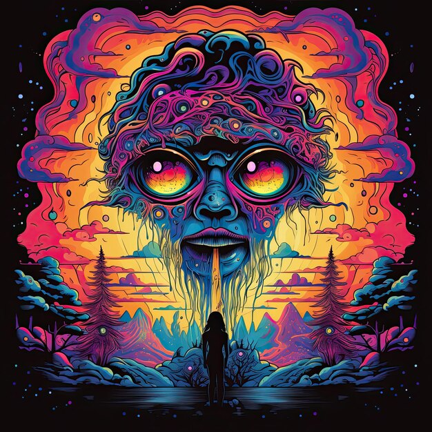 Vintage psychedelic art for T shirt prints