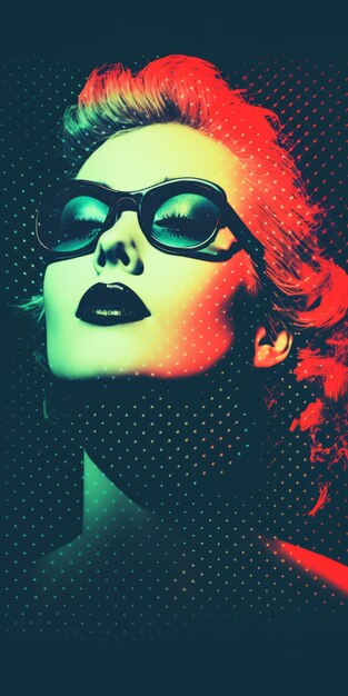 Photo vintage punk woman with sunglasses on colored background