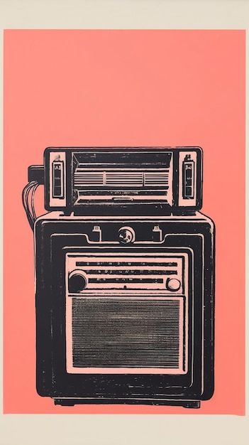 A vintage radio AI generated risograph art
