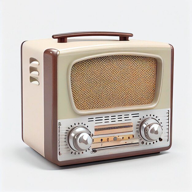 Vintage radio, front view, white background