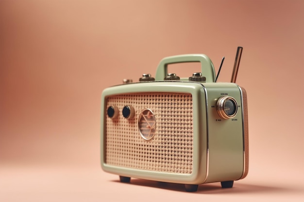 Vintage radio isolated on pastel brown background