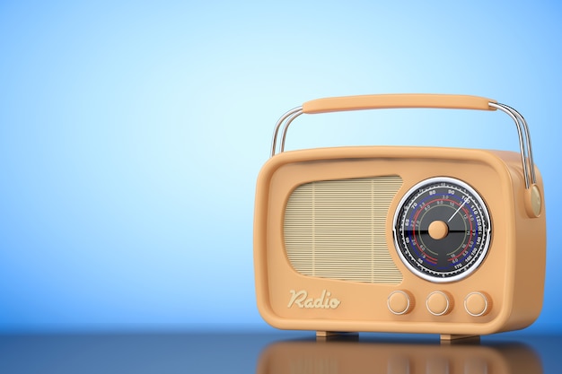 Vintage Radio op een blauwe achtergrond. 3D-rendering