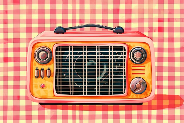 Vintage radio in pop art illustration style