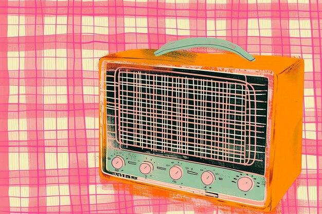 Photo vintage radio in pop art illustration style