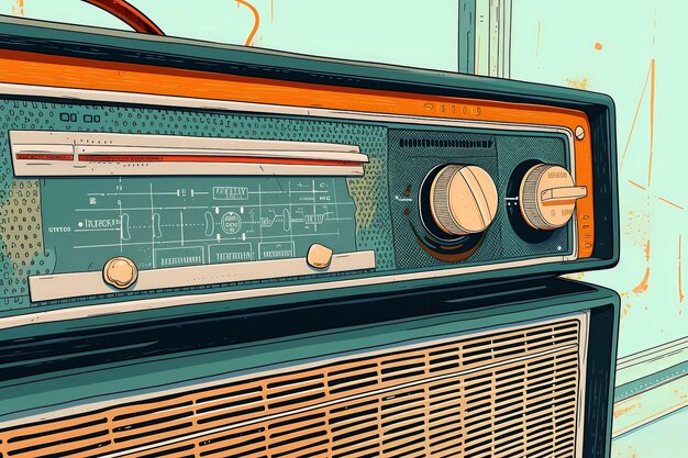 Vintage radio in pop art illustration style