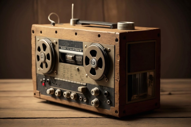 Vintage radio on wooden background