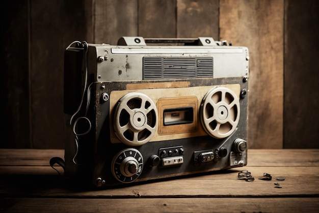 Vintage radio on wooden background