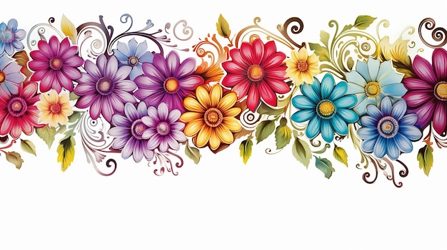 Photo vintage rainbow flower pattern on white background