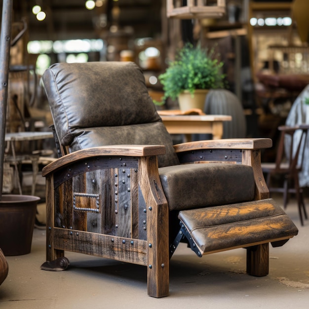 Photo vintage recliner with distressed charm and handcrafted beauty