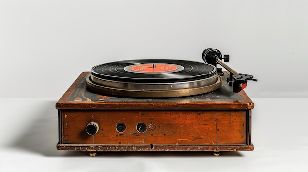 Vintage record player with vinyl records