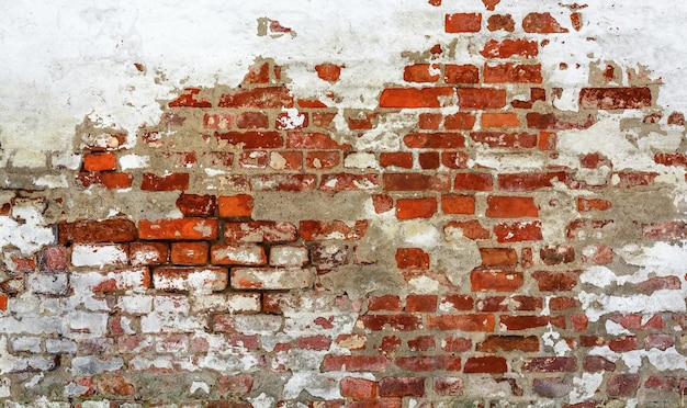 Vintage red brick Wall With Peeled Plaster