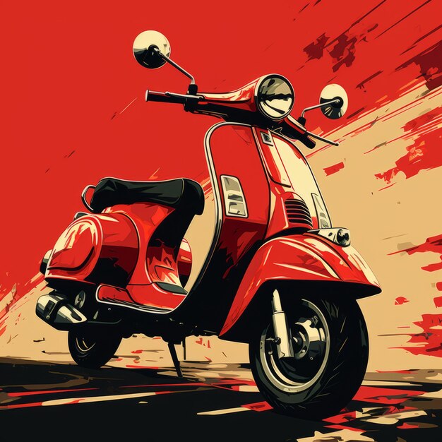 Vintage Red Moped Illustration With Rhadsinspired Style