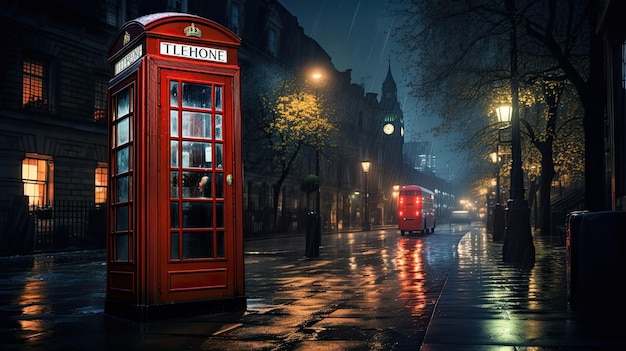 Vintage red telephone booth London streets iconic fixture British symbol communication classic landmark Generated by AI