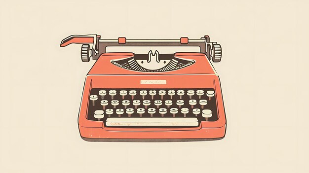 Photo a vintage red typewriter on a beige background the typewriter has a retro design and cream keys