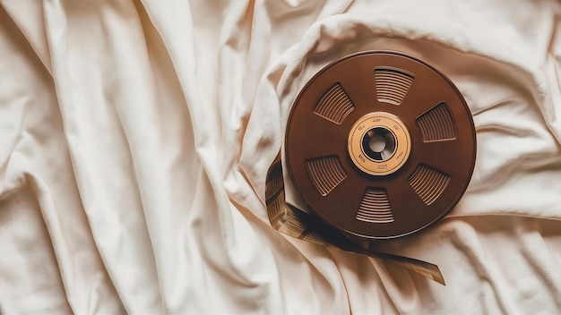 Vintage reel camera tape on white
