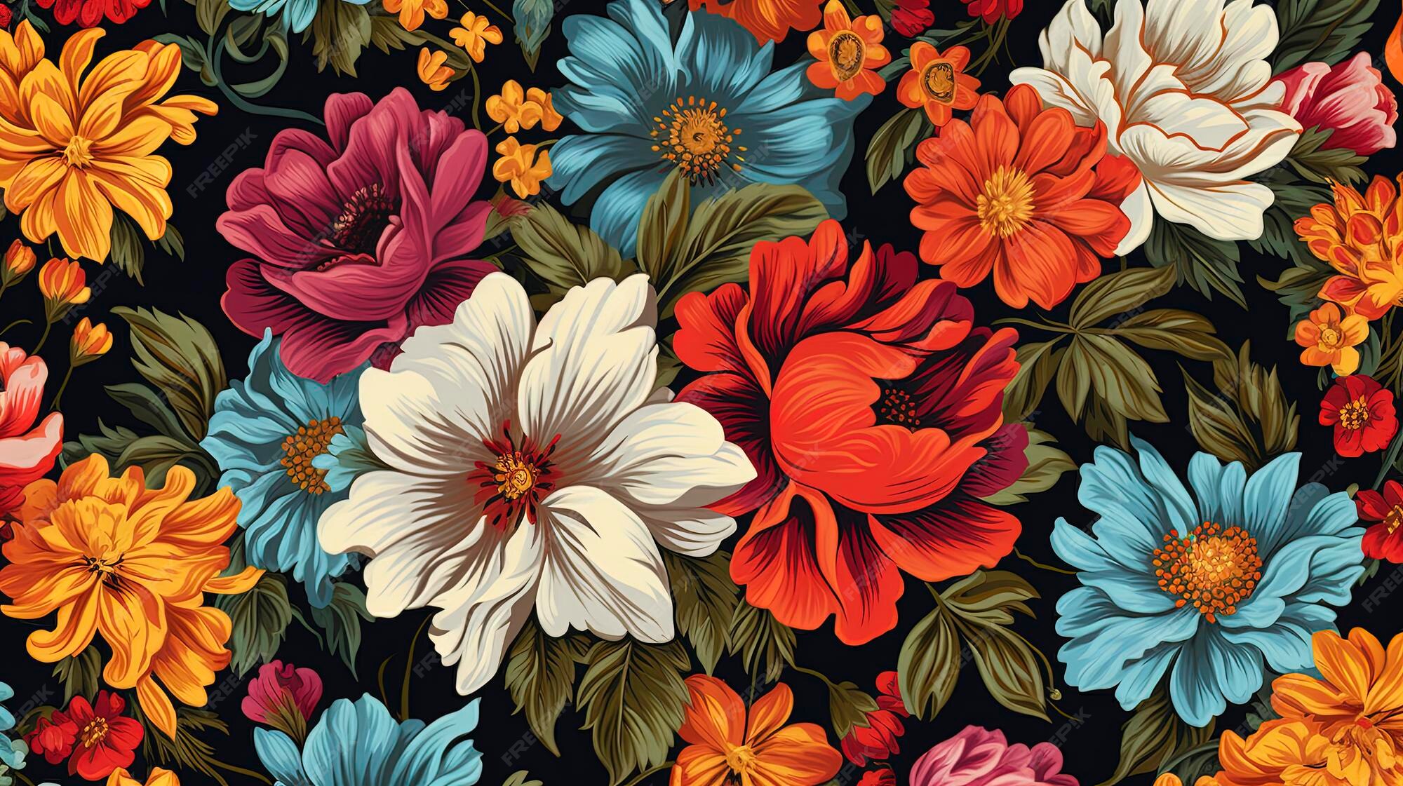 Premium AI Image Vintage retro 90s inspired floral pattern with bold