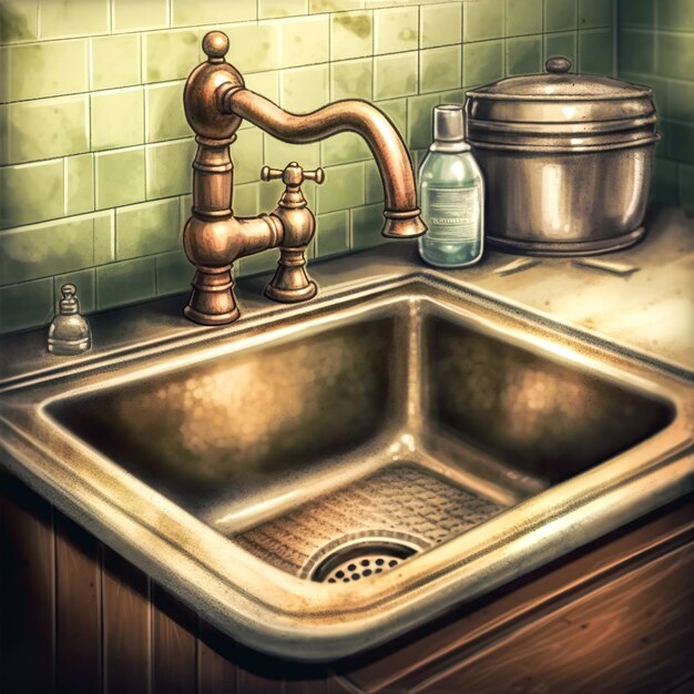 Photo vintage retro brass water faucet generative ai