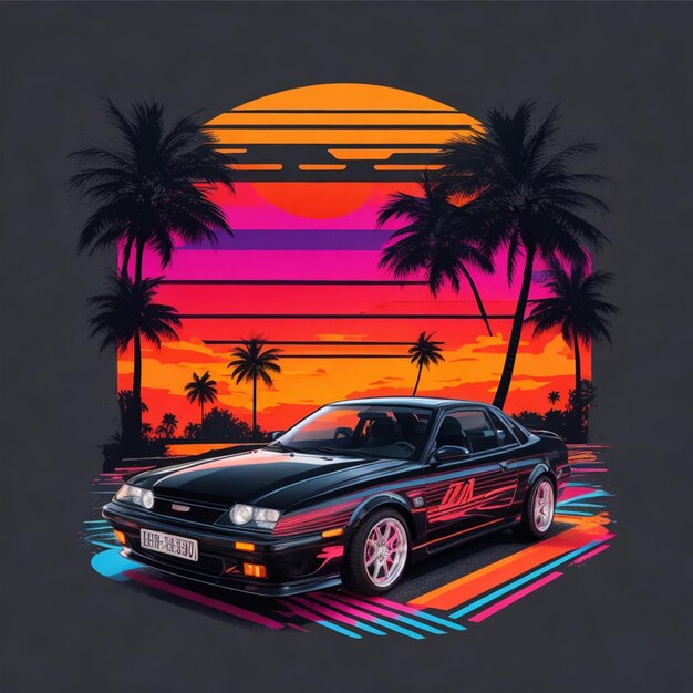 Photo a vintage retro car summer t shirt design