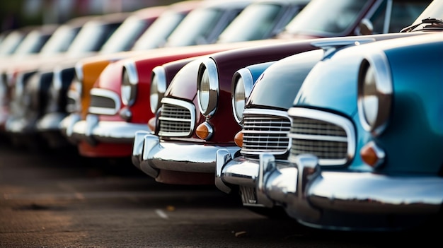 Photo vintage retro cars in the row