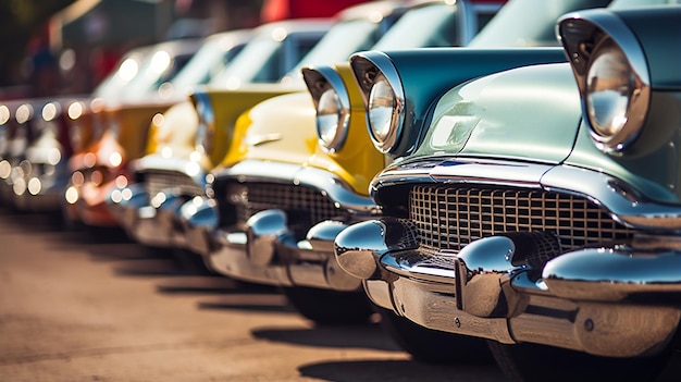 Photo vintage retro cars in the row