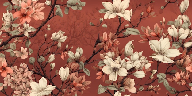 ヴィンテージ・レトロ 描かれた花の植物花がく 優雅な質感のパターン