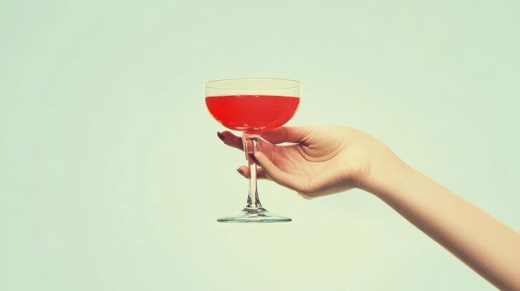 ヴィンテージ・レトロ・女性の手がパーティーの装飾のためにカクテルを握っている