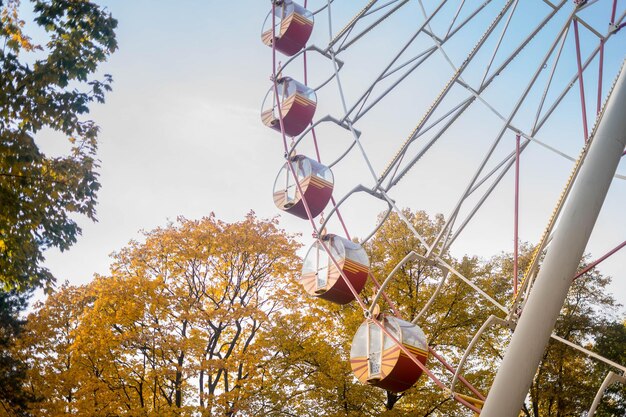 Vintage Retro Ferris Wheel on Blue Sky