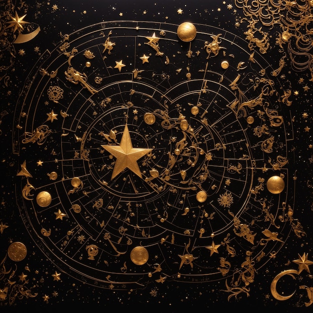 Vintage retro gravure stijl sterrenbeeld en astrologie druk op gouden folie moderne stijl van tat