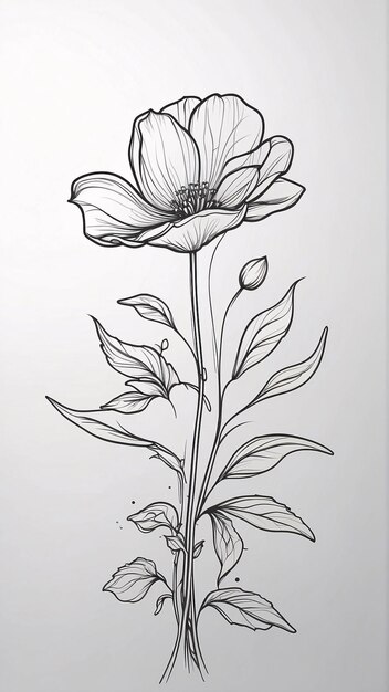 Фото Ретро цветы, нарисованные рукой, с плоским дизайном, простым цветочным контуром.