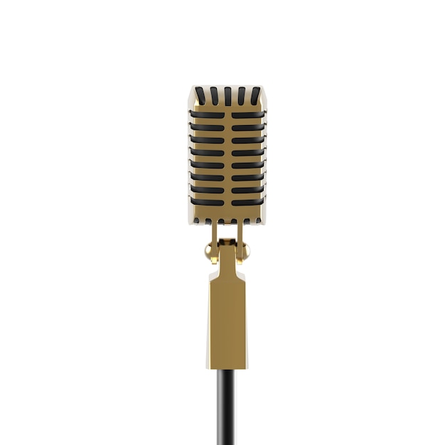 vintage retro microphone isolated on white gold metal speech device illustration for stand up