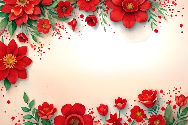 Vintage retro paper background with red flowers