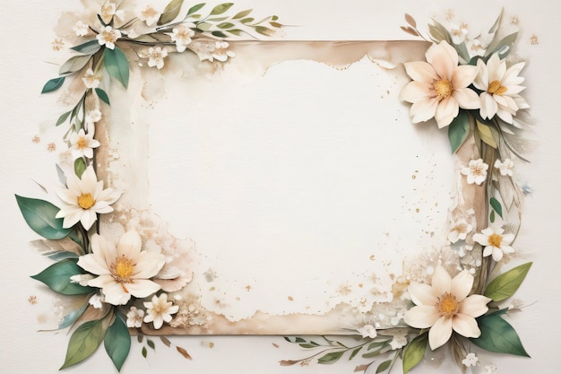 白い花を持つビンテージ レトロな紙の背景