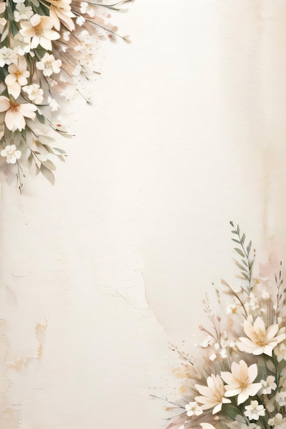 Vintage retro paper background with white flowers