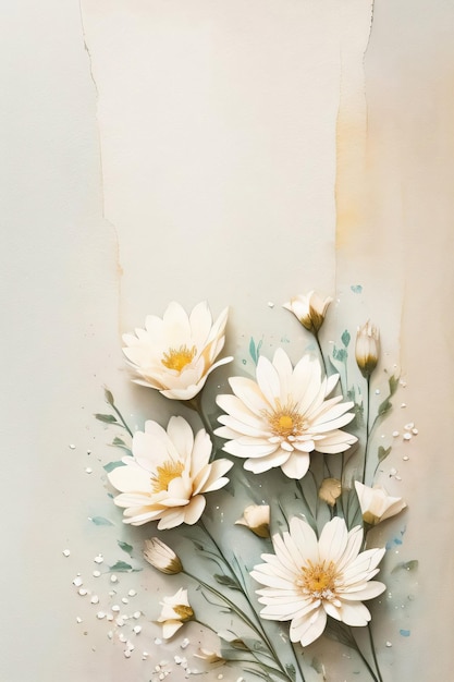 Vintage retro papier achtergrond met witte bloemen