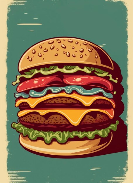 Vintage retro poster from 50s 60s Fast food burger cheeseburger delivery grunge poster illustration