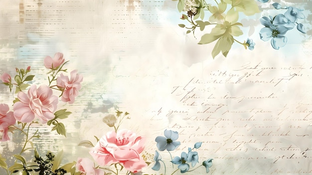 Foto vintage retro scrapbooking papier achtergrond met bloemen en handschrift