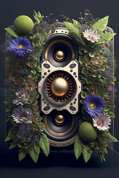 Vintage retro speaker music background.Futuristic high fidelity acoustic sound system. Ai generated.