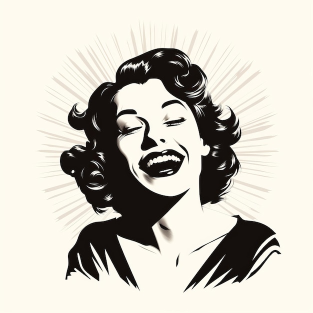 Photo vintage retro style woman smiling laughing portrait vector illustration