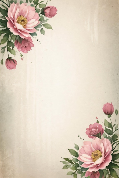 Vintage retro vibe paper texture with watercolor flowers