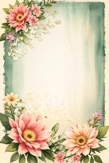 Vintage retro vibe paper texture with watercolor flowers