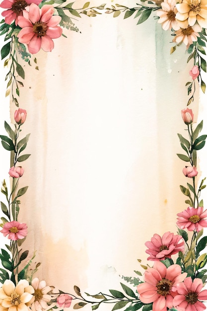 Photo vintage retro vibe paper texture with watercolor flowers