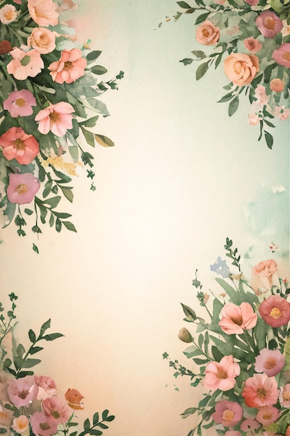 Vintage retro vibe paper texture with watercolor flowers