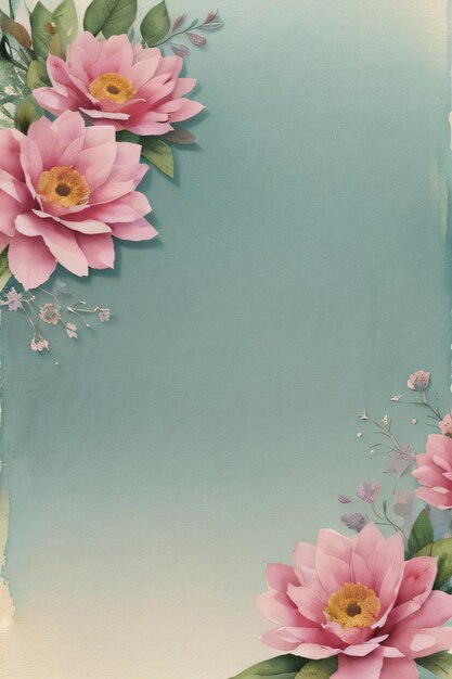 Vintage retro vibe paper texture with watercolor flowers