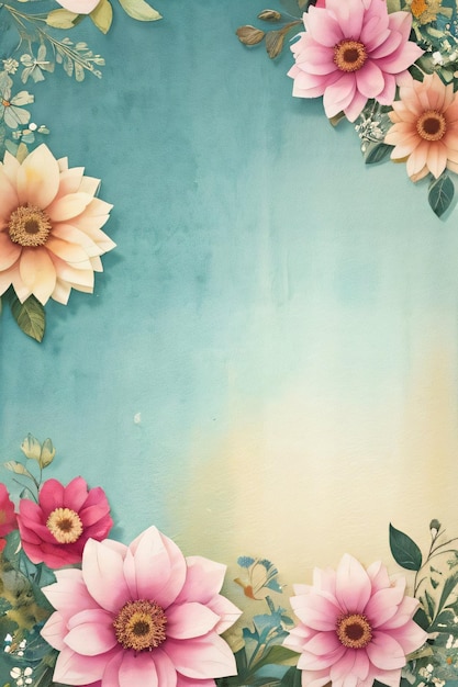 Vintage retro vibe paper texture with watercolor flowers