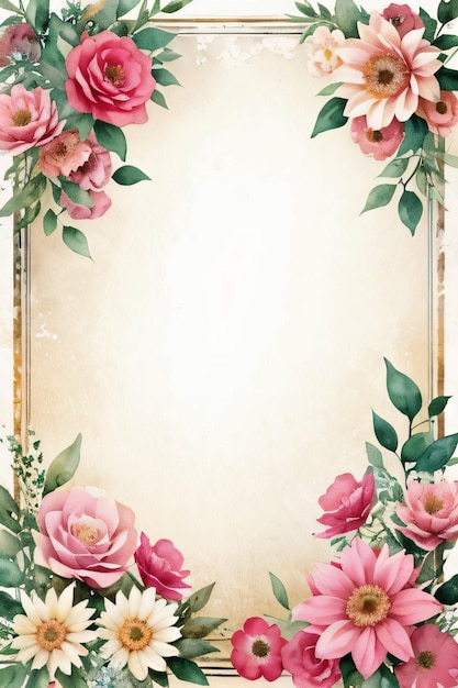 Vintage retro vibe paper texture with watercolor flowers