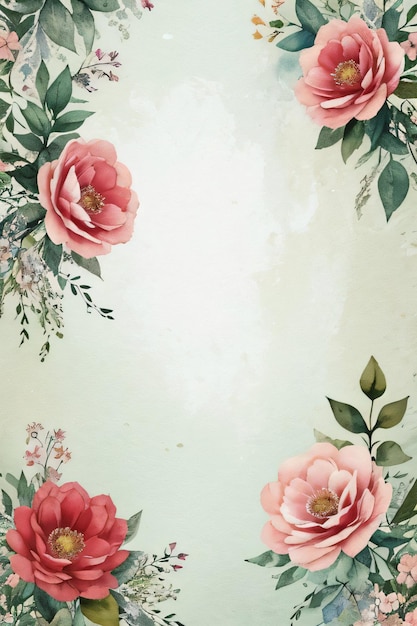 Vintage retro vibe paper texture with watercolor flowers