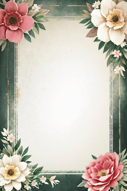 Photo vintage retro vibe paper texture with watercolor flowers