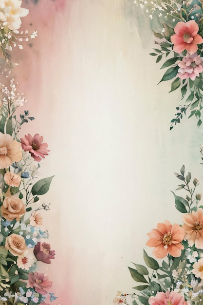 Vintage retro vibe paper texture with watercolor flowers